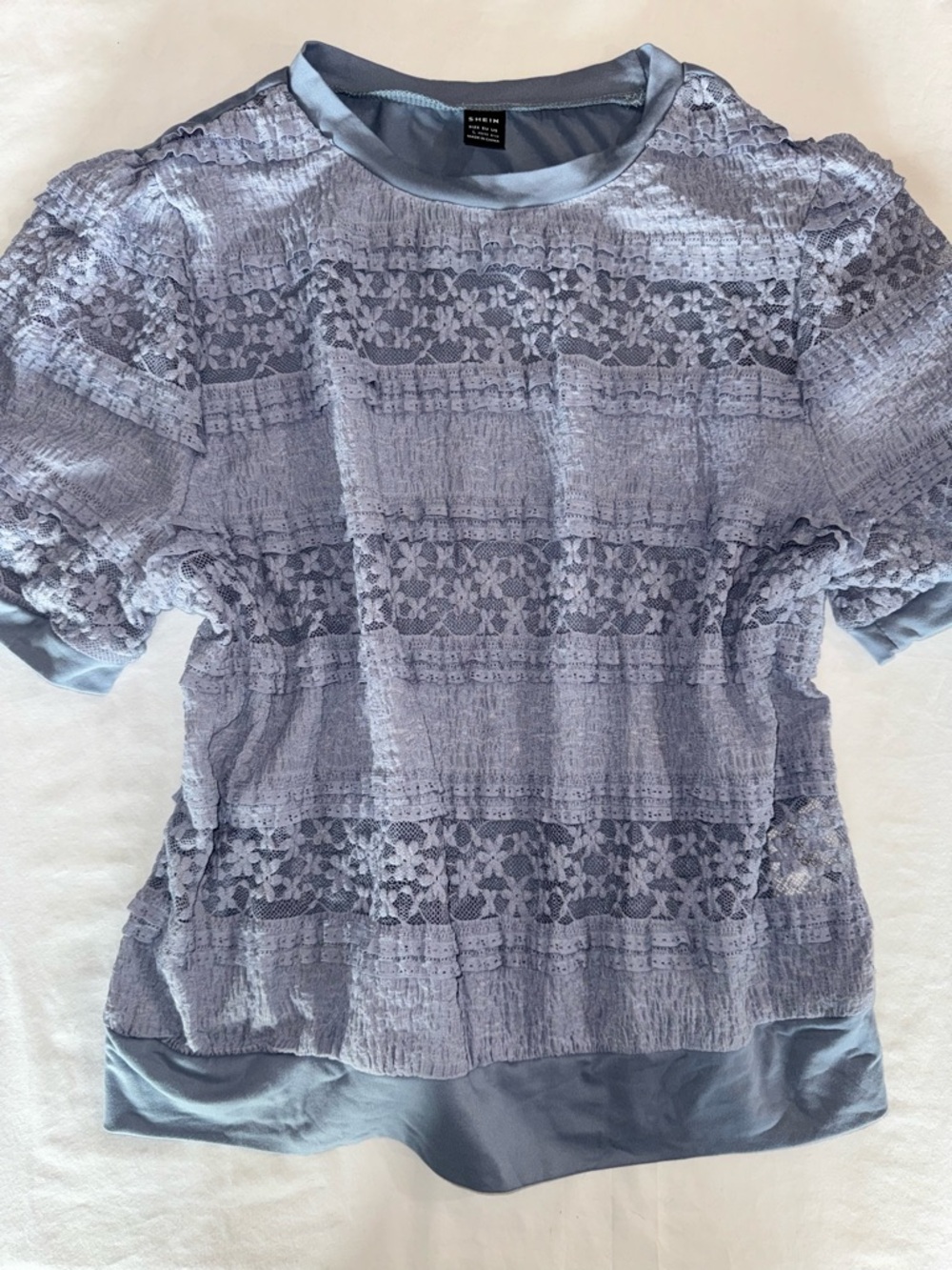 SHEIN Light Blue Lace Short Sleeve Blouse L
